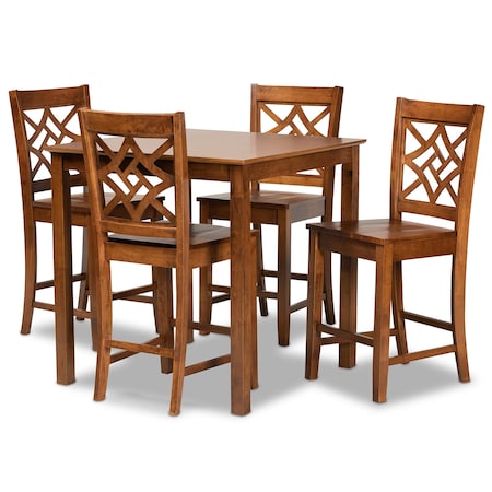 Baxton Studio Nicolette Modern and Contemporary Walnut Brown Finished Wood 5-Piece Pub Set 176-11424-10903-Zoro